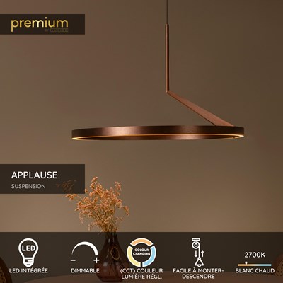 Lucide APPLAUSE - Suspension - Ø 60 cm - LED Dim. - CCT - 1x32W 2700K/4000K - Détecteur à balayage manuel - Café | Premium